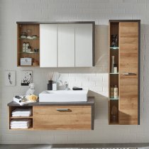 Java Mirrored Cabinet With Shelf In Oak And Dark Cement Grey