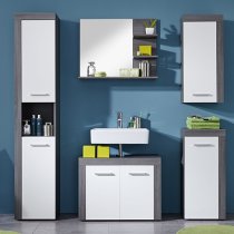 Wildon Bathroom Tall Storage Cabinet In White And Smoky Silver