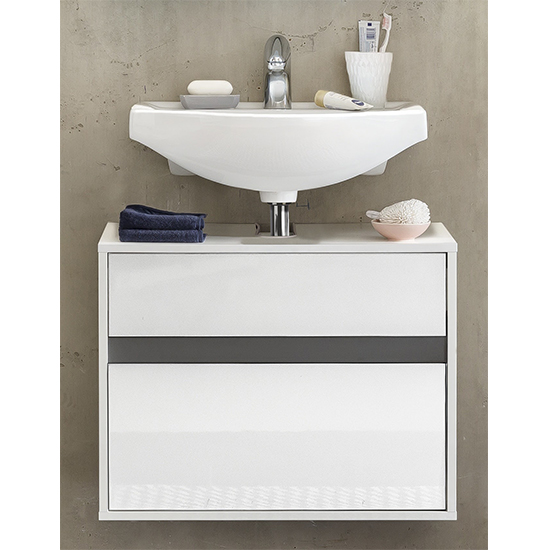 Solet Bathroom Wall Hung Sink Vanity Unit In White High Gloss