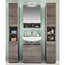 Britton LED Bathroom Mirrored Cabinet In Sardegna Smoky Silver