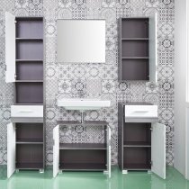 Seon Bathroom Furniture Set In Gloss White And Smoky Silver