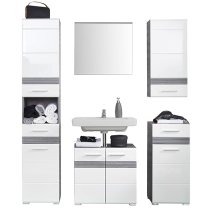 Seon Bathroom Furniture Set In Gloss White And Smoky Silver