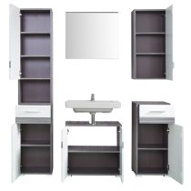 Seon Bathroom Furniture Set In Gloss White And Smoky Silver