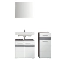 Seon Bathroom Funiture Set 3 In Gloss White And Smoky Silver