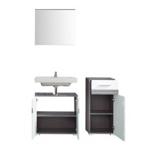 Seon Bathroom Funiture Set 3 In Gloss White And Smoky Silver