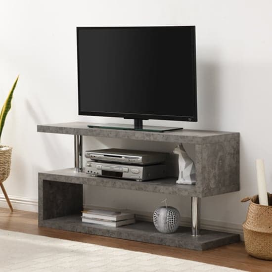 Miami Wooden S Shape Design TV Stand In Concrete Effect