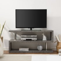 Miami Wooden S Shape Design TV Stand In Concrete Effect