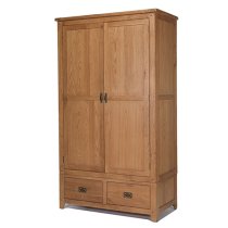 Velum Double Door Wardrobe In Chunky Solid Oak With 2 Drawers