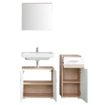 Seon Bathroom Funiture Set 3 In Gloss White And Light Oak