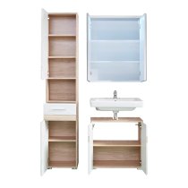 Seon LED Bathroom Funiture Set 6 In Gloss White And Light Oak