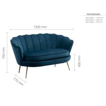 Arial Fabric 2 Seater Sofa In Blue