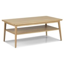 Skier Wooden Coffee Table In Light Solid Oak With Shelf