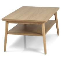 Skier Wooden Coffee Table In Light Solid Oak With Shelf