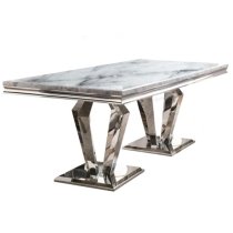 Arleen Large Marble Dining Table With 6 Bevin Pewter Chairs