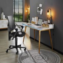 Laurent Wooden Laptop Desk In Matt White And Oak With LED