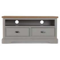 Sunburst Wooden TV Unit In Grey And Solid Oak