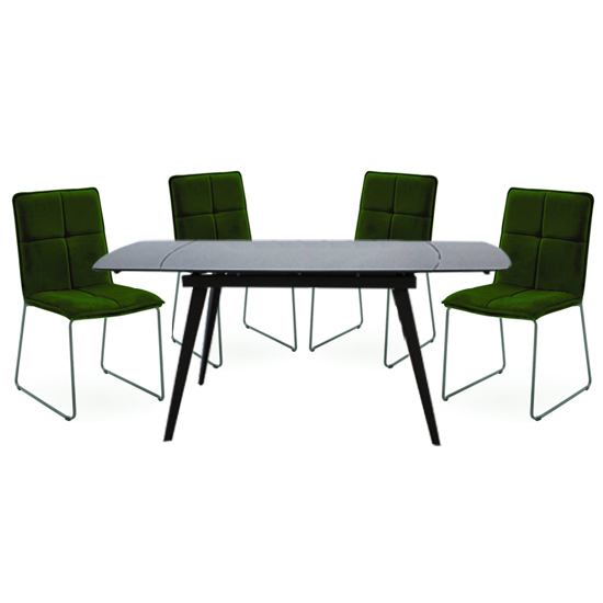 Sabine Grey Extending Dining Table 4 Sorani Green Chairs