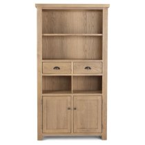 Albas Wooden Tall Bookcase In Planked Solid Oak