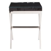 Kero Glass Top Side Table With Cross Base In Black