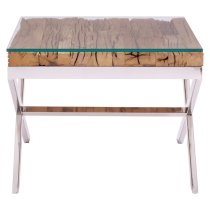 Kero Glass Top End Table With Cross Base In Natural