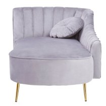 Felizio Left Arm Velvet Lounge Chaise Chair In Grey