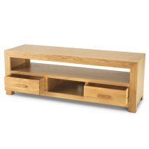 Modals Wooden Large TV Unit In Light Solid Oak With 2 Drawers