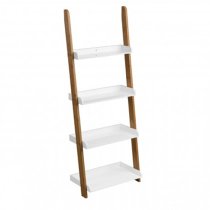 Nusakan Wooden 4 Tier Ladder Shelving Unit In White And Natural