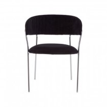 Tamzo Black Velvet Upholstered Dining Chairs In Pair