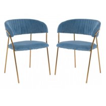 Tamzo Blue Velvet Dining Chairs With Gold Legs In Pair