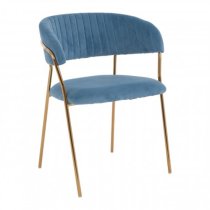 Tamzo Blue Velvet Dining Chairs With Gold Legs In Pair