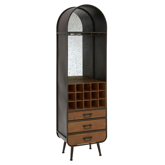 Trigona Natural Wooden Bar Cabinet With Black Metal Frame