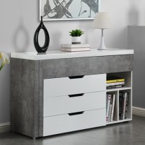 Uma Corner Gloss Storage Computer Desk In White Concrete Effect