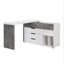 Uma Corner Gloss Storage Computer Desk In White Concrete Effect