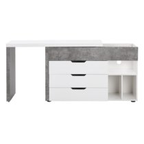 Uma Corner Gloss Storage Computer Desk In White Concrete Effect