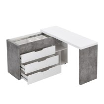 Uma Corner Gloss Storage Computer Desk In White Concrete Effect