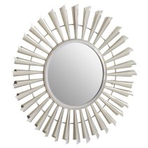 Casa Round Sunburst Effect Wall Mirror In Nickel Metal Frame