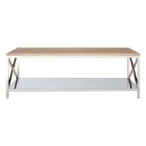 Chaw Wooden Coffee Table With Stainless Steel Frame In Oak