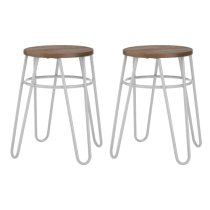 Pherkad Wooden Hairpin Stools With Grey Metal Legs In Pair