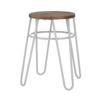 Pherkad Wooden Hairpin Stools With Grey Metal Legs In Pair