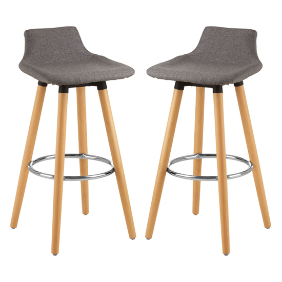 Porrima Grey Fabric Seat Bar Stools In Pair