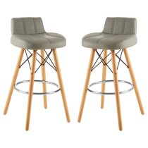 Porrima Grey Faux Leather Effect Bar Stools In Pair