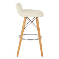 Porrima White Faux Leather Bar Stools With Natural Legs In Pair