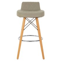 Porrima Grey Faux Leather Bar Stools With Natural Legs In Pair