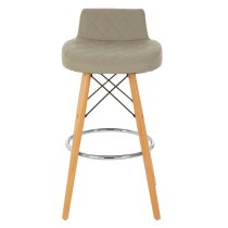 Porrima Grey Faux Leather Bar Stools With Natural Legs In Pair