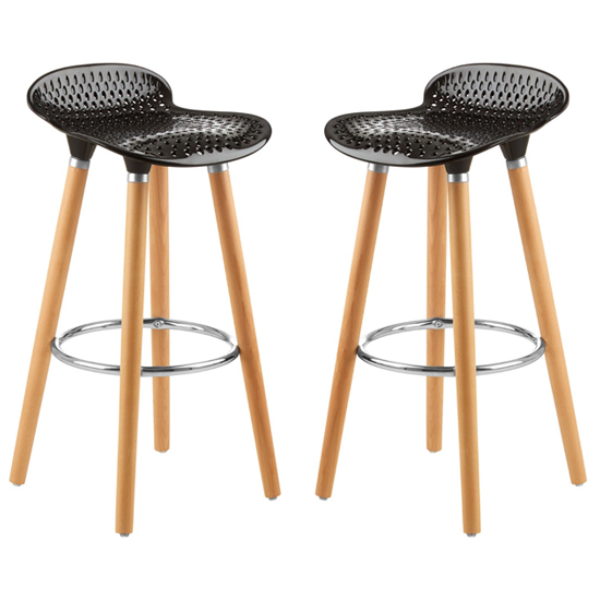 Porrima Matte Black Plastic Seat Bar Stools In Pair