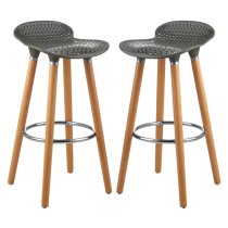 Porrima Matte Grey Plastic Seat Bar Stools In Pair