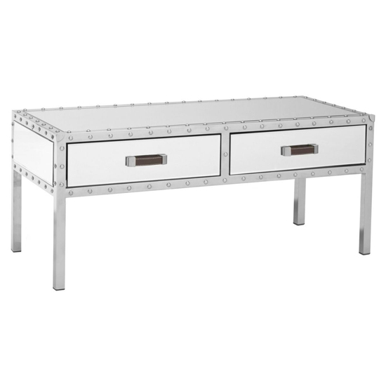 Rivota Mirrored Glass Coffee Table With 2 Drawers In Silver