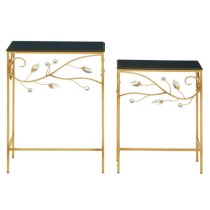 Xuange Set Of 2 Black Wooden Side Tables In Gold Metal Frame