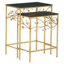 Xuange Set Of 2 Black Wooden Side Tables In Gold Metal Frame