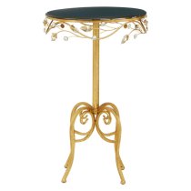 Xuange Round Black Wooden Top Side Table In Gold Metal Frame